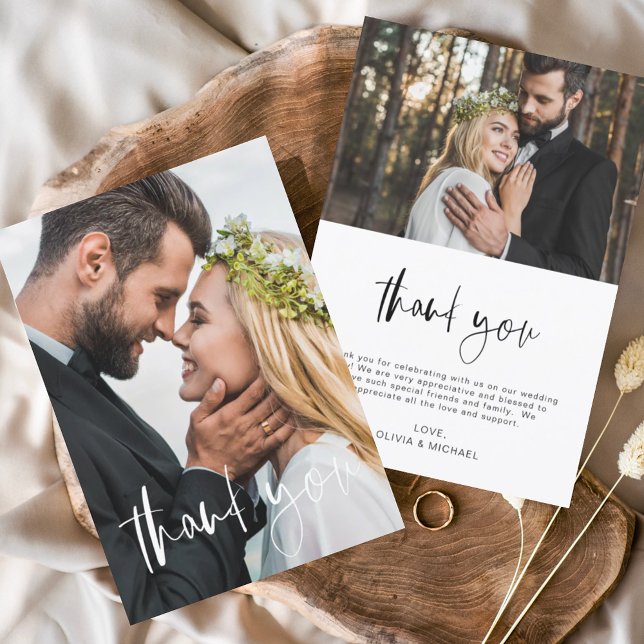 Elegant Script Photo Wedding Thank You Card (Creator Uploaded)