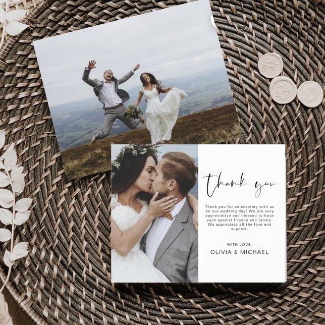Elegant Script Photo Wedding Thank You Card (Creator Uploaded)