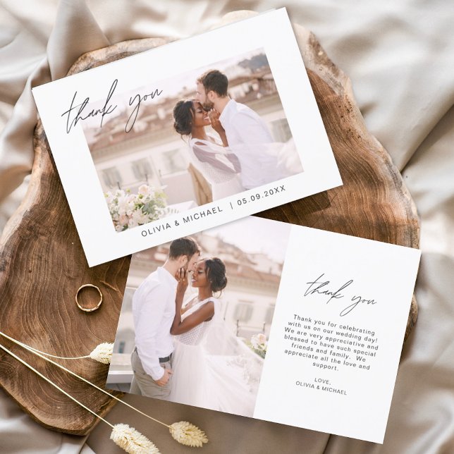 Elegant Script Photo Wedding Thank You Card (Creator Uploaded)