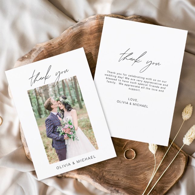 Elegant Script Photo Wedding Thank You Card (Creator Uploaded)