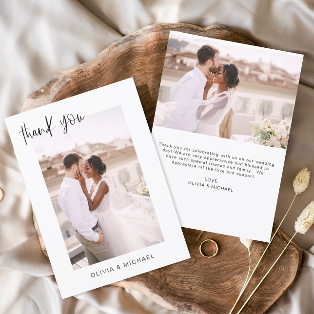 Elegant Script Photo Wedding Thank You Card (Creator Uploaded)