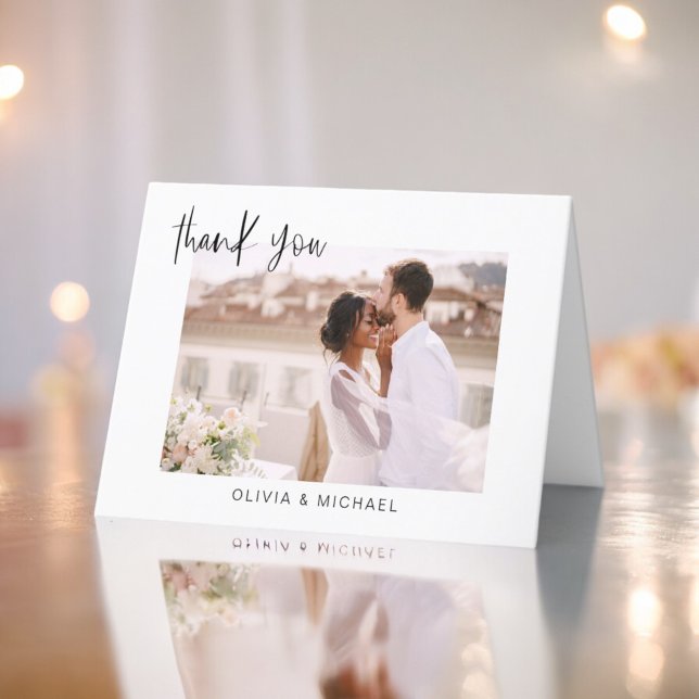 Elegant Script Photo Wedding Thank You Card (Creator Uploaded)