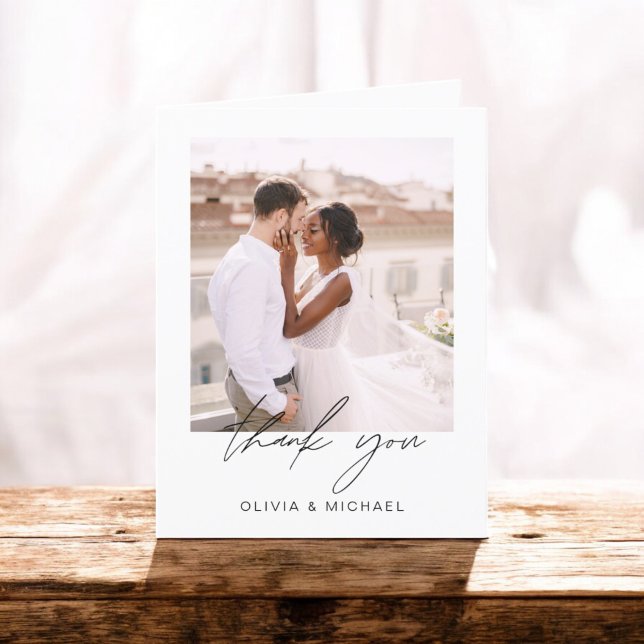 Elegant Script Photo Wedding Thank You Card (Creator Uploaded)