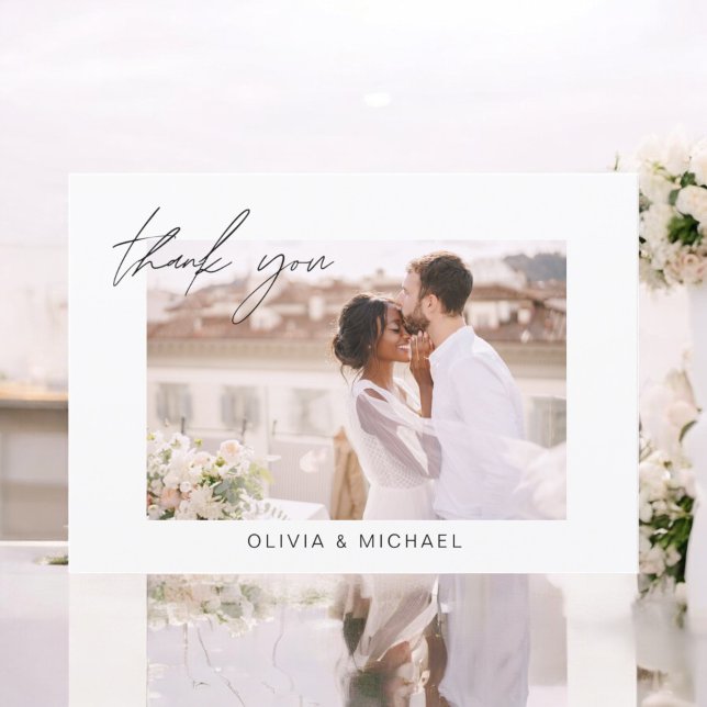 Elegant Script Photo Wedding Thank You Card (Creator Uploaded)
