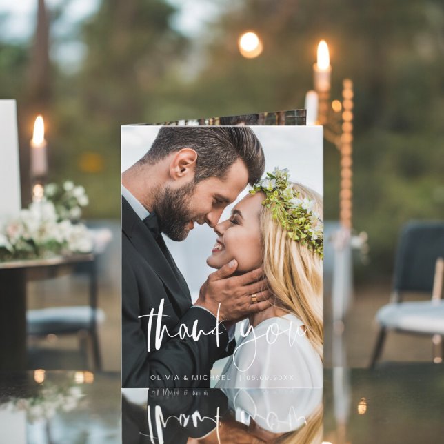 Elegant Script Photo Wedding Thank You Card (Creator Uploaded)