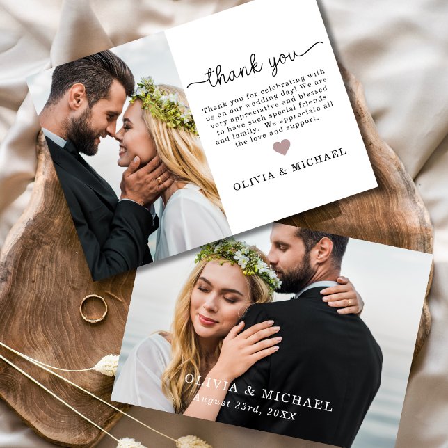 Elegant Script Photo Wedding Thank You Card (Creator Uploaded)