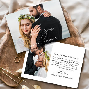 Elegant Script Photo Wedding Thank You Card
