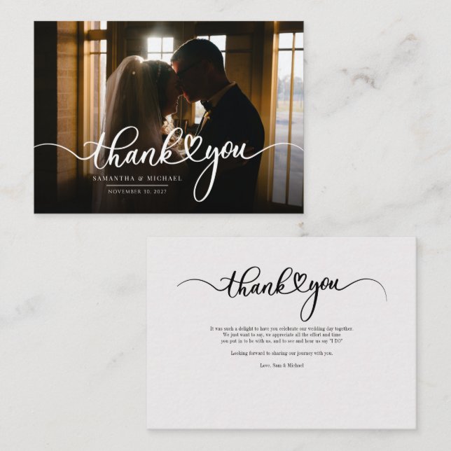 Elegant Script Photo Wedding Thank You Card (Front/Back)