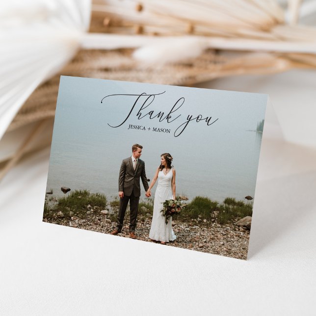Elegant Script Photo Wedding Thank You Folded Card (Creator Uploaded)