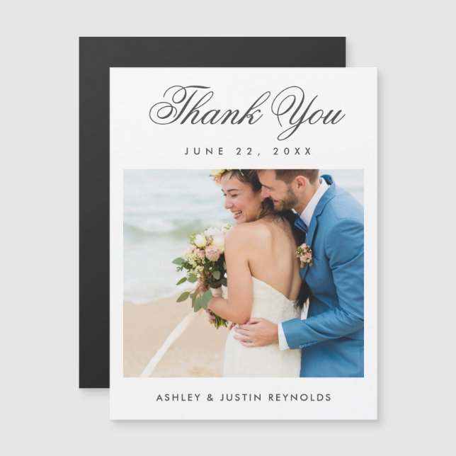 Elegant Script Photo Wedding Thank You Magnet (Front/Back)