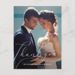 Elegant Script Photo Wedding Thank you Postcard