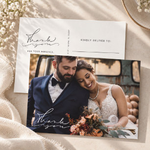 Elegant Script Photo Wedding Thank You Postcard