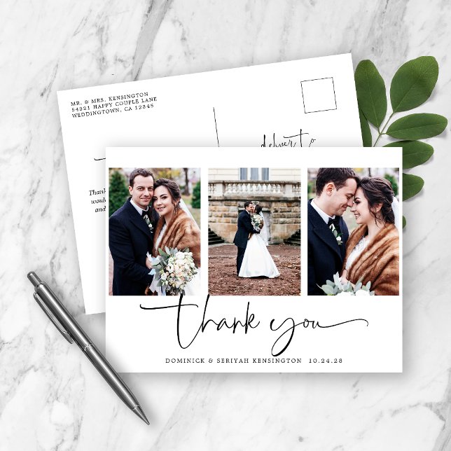 Elegant Script Photo Wedding Thank You Postcard (Creator Uploaded)