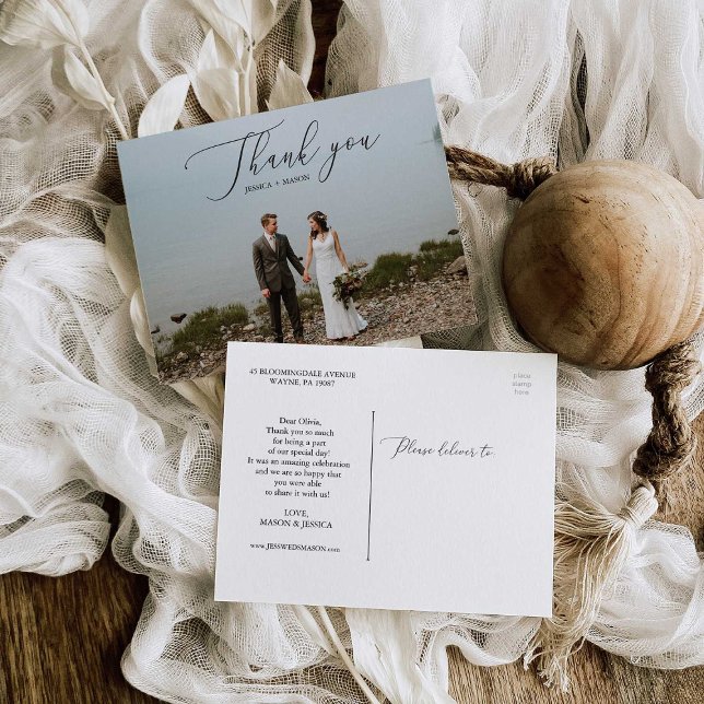 Elegant Script Photo Wedding Thank You Postcard (Creator Uploaded)