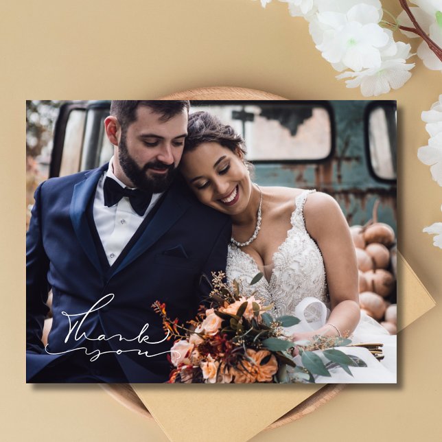 Elegant Script Photo Wedding Thank You  Postcard (Elegant Script Photo Wedding Thank You Postcard)
