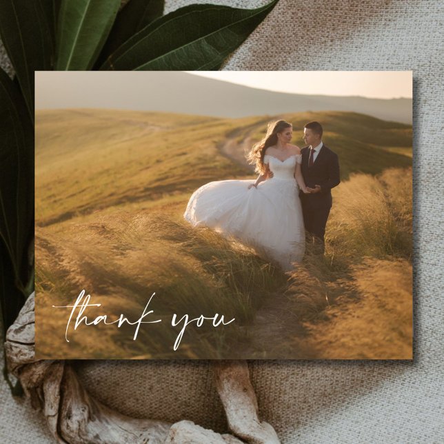 Elegant Script Photo Wedding Thank You Postcard (Elegant Script Photo Wedding Thank You Postcard)