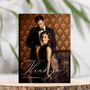 Elegant Script Photo Wedding Thank you Postcard