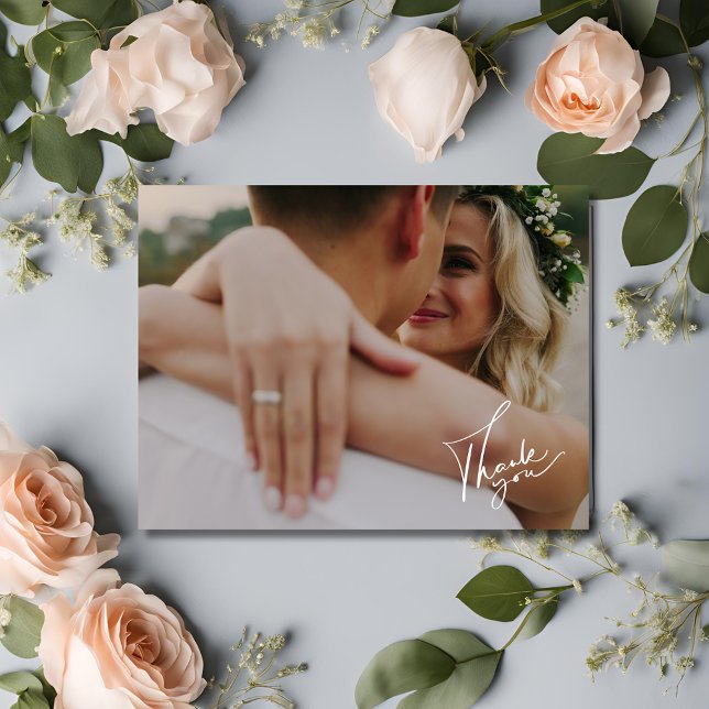 Elegant Script Photo Wedding Thank You  Postcard (Elegant Script Photo Wedding Thank You Postcard)