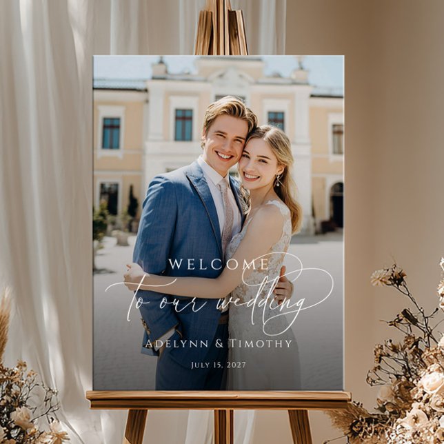 Elegant script photo wedding welcome poster (Creator Uploaded)