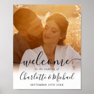 Elegant Script Photo Wedding Welcome Sign