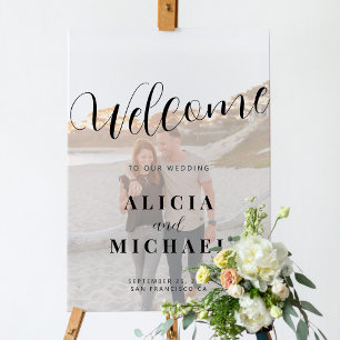 Elegant script photo wedding welcome sign poster