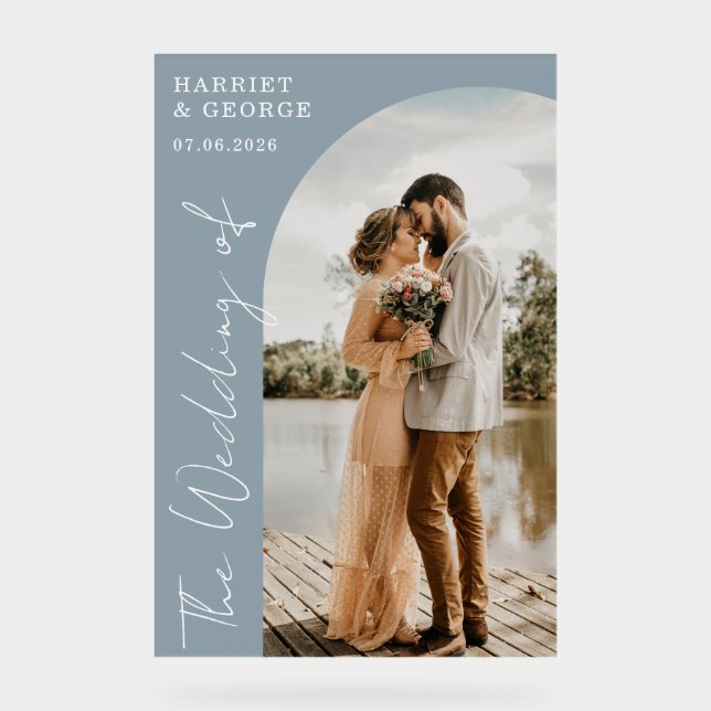 Elegant Script Photo Welcome Wedding Sign (Front)