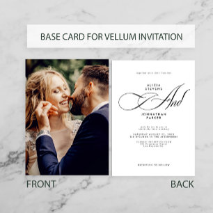 Elegant script photo white black wedding base card