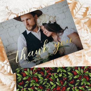 Elegant Script Photo Winter Wedding Thank You