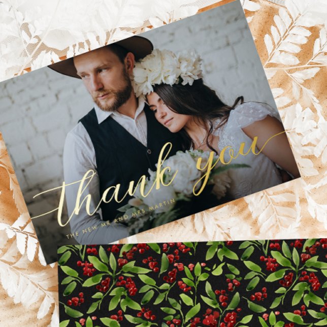 Elegant Script Photo Winter Wedding Thank You (Creator Uploaded)