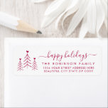 Elegant Script Pine Christmas Return Address Label<br><div class="desc">Elegant,  Modern Red and White Hand Lettered Christmas Family Return Address Labels. Featuring a pretty hand-written script with saying "merry christmas" in swash-tail font,  pine trees dodle with little hearts. Great for Christmas holiday season,  easy to personalise them with your names and return address info.</div>