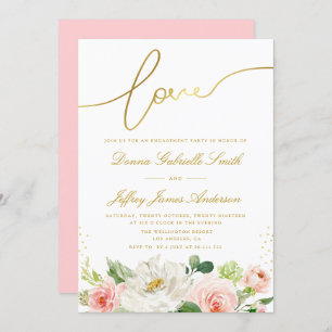 Elegant script pink blush floral engagement party invitation