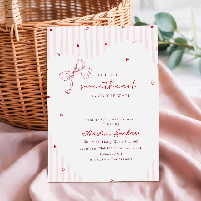 Elegant Script Pink Bow Sweetheart Baby Shower Invitation (Creator Uploaded)
