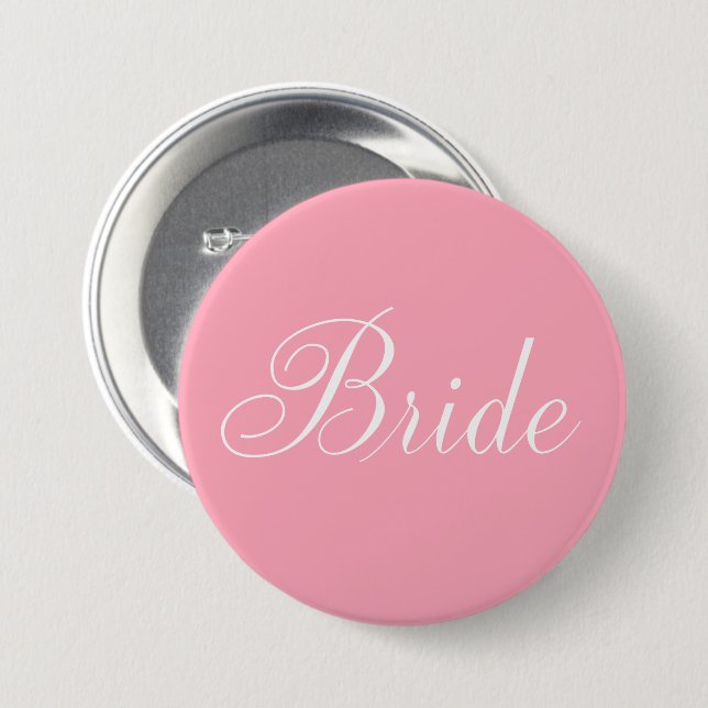 Elegant Script Pink Bride 7.5 Cm Round Badge (Front & Back)