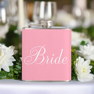 Elegant Script Pink Bride Hip Flask
