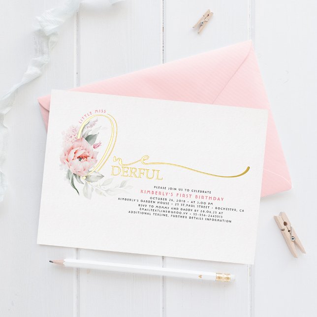Elegant Script Pink Floral 1st Baby Girls Birthday (Creator Uploaded)