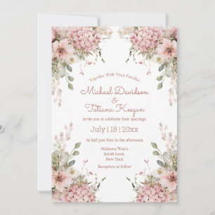 elegant script pink floral garden modern wedding invitation