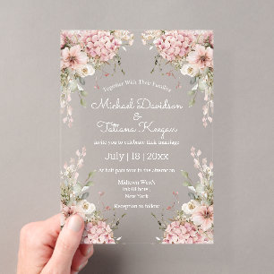 elegant script pink floral minimal wedding acrylic invitations