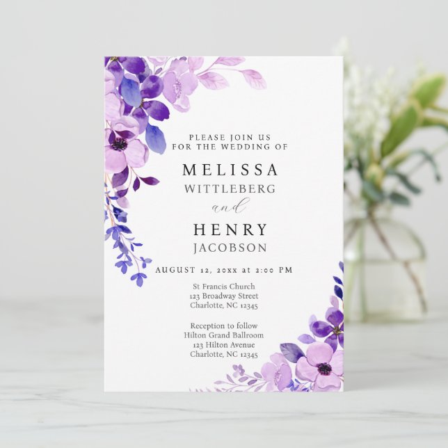 Elegant Script Pink Flower Wedding Invitation (Standing Front)