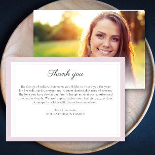 Elegant Script Pink Funeral Photo Thank You Card