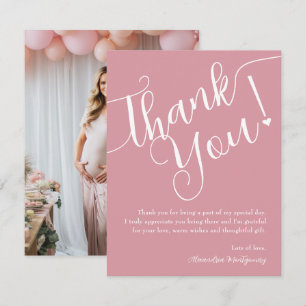 Elegant Script Pink Girl Baby Shower Photo Thank You Card