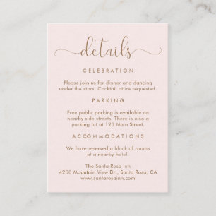 Elegant Script Pink Gold Wedding Details Enclosure Card
