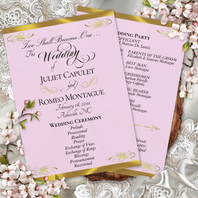 Elegant Script - Pink Pearl/Gold Wedding Programme (Creator Uploaded)