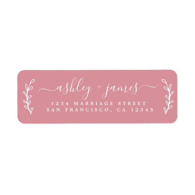 Elegant Script Pink Wedding Return Address (Front)