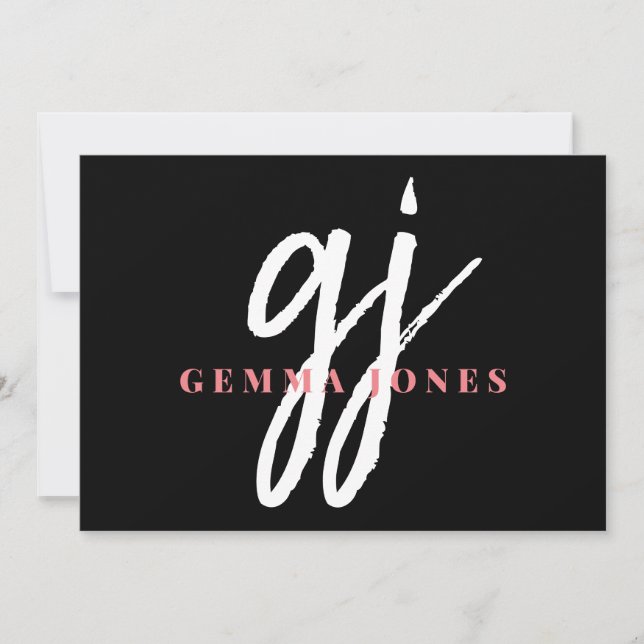 Elegant Script Pink White Monogram Initials Name  Card (Front)