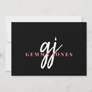 Elegant Script Pink White Monogram Initials Name  Card