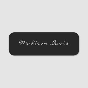 Elegant Script Plain Black Name Calligraphy  Name Tag