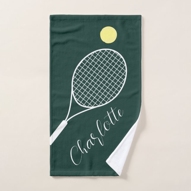 Elegant Script Player Name Tennis Club Green Hand Towel (Hand Towel)