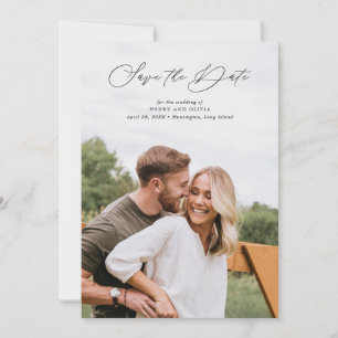 Elegant Script Portrait Full Photo Save The Date