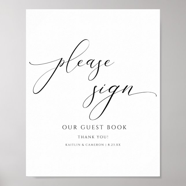 Elegant Script Portrait Wedding Guestbook Sign (Front)