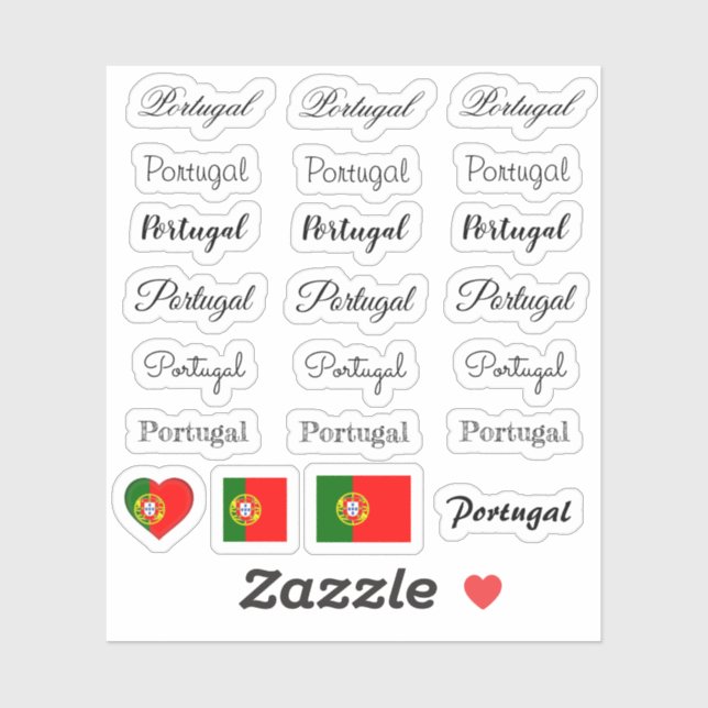 Elegant script Portugal & Portuguese Flag name Set (Sheet)